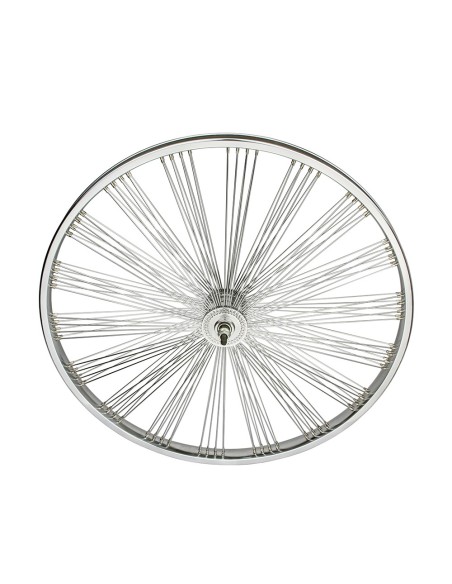 26 Fan Steel Front Wheel 144 Spoke 14g UCP 3/8 Axle Single Wall Chrome.